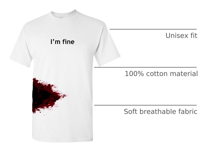 Feelin Good Tees Im Fine Zombie Slash Halloween Costume T Shirt Funny Scary Horror Movie Graphic Tee Novelty Bloody Zombie Youth T Shirt YM White - Image 3